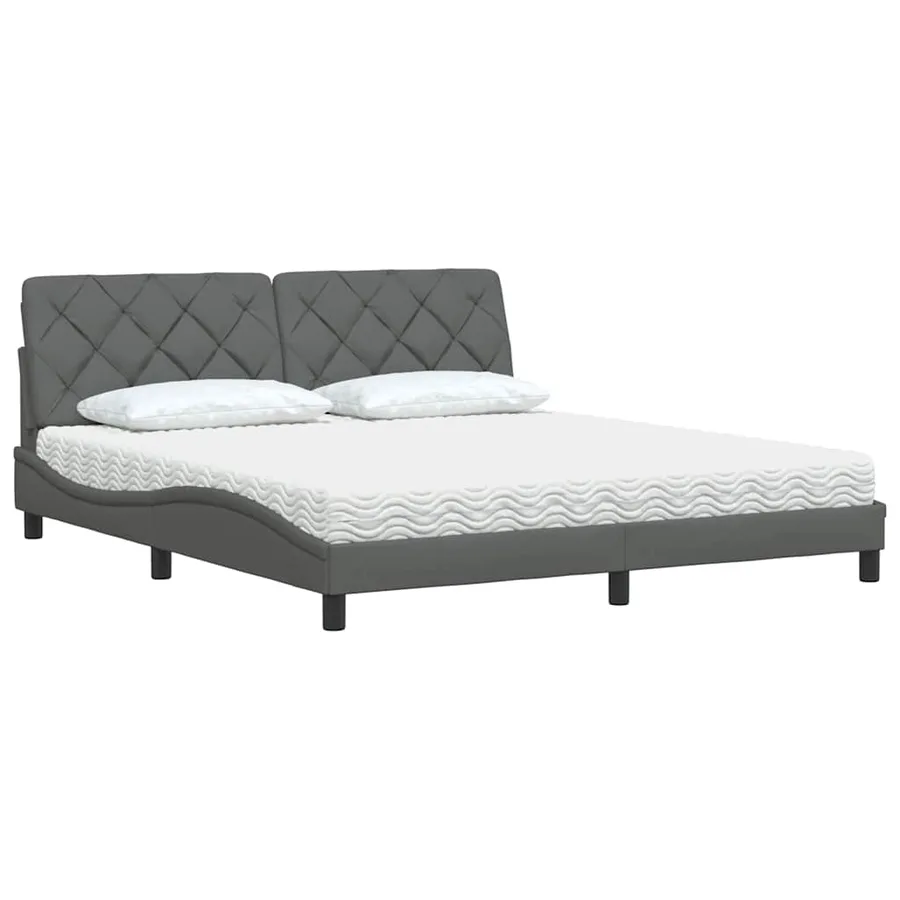 Lit avec matelas gris foncé 180x200 cm tissu - 4