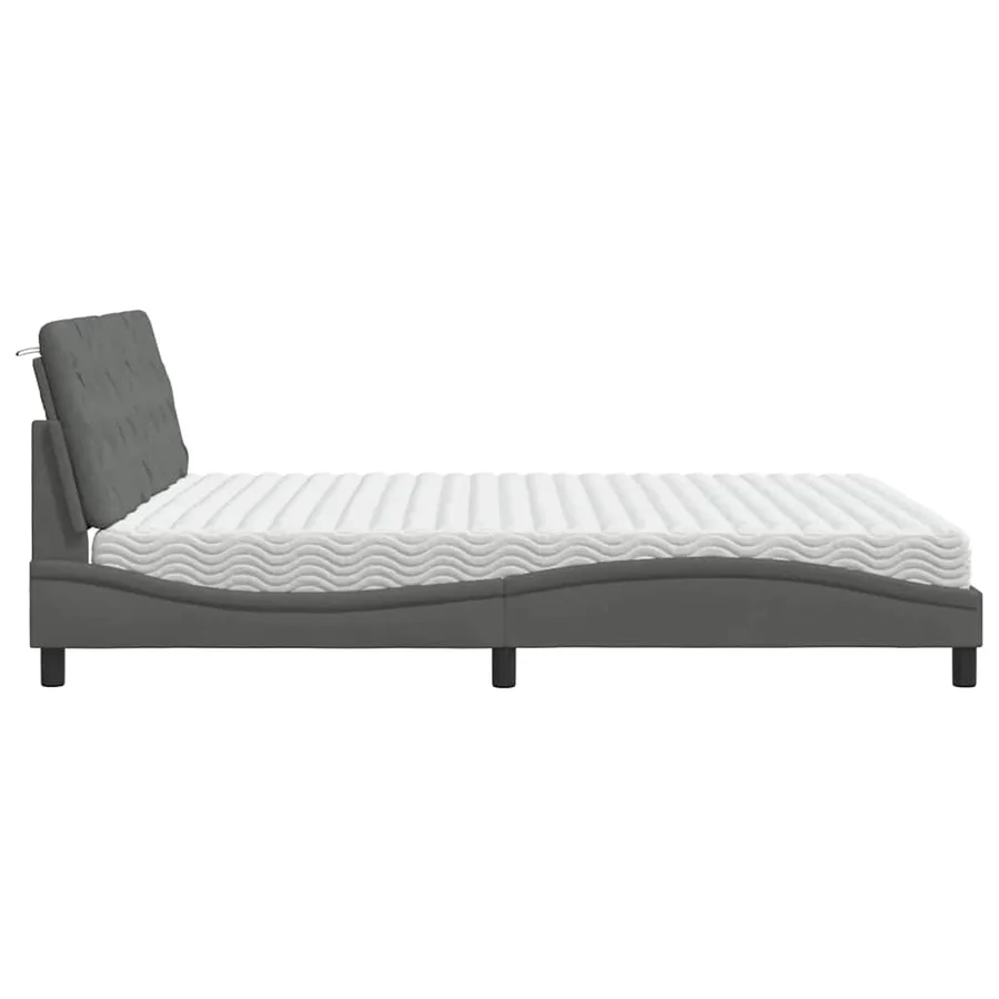 Lit avec matelas gris foncé 180x200 cm tissu - 6