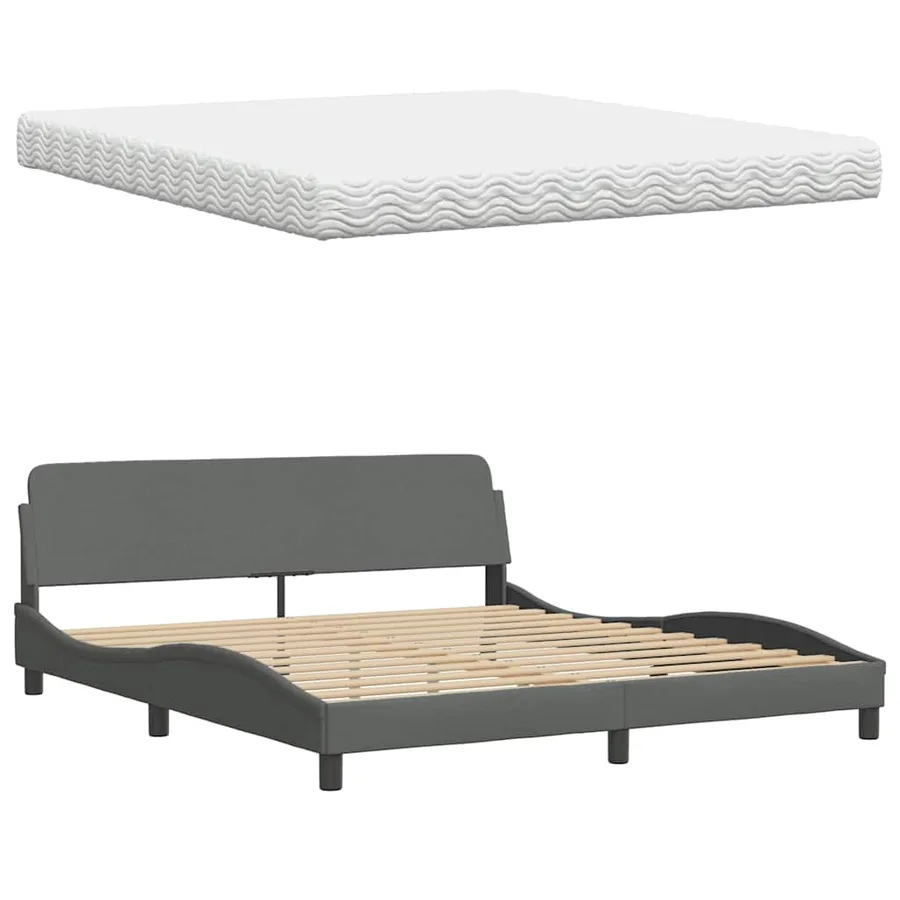 Lit avec matelas gris foncé 180x200 cm tissu - 8