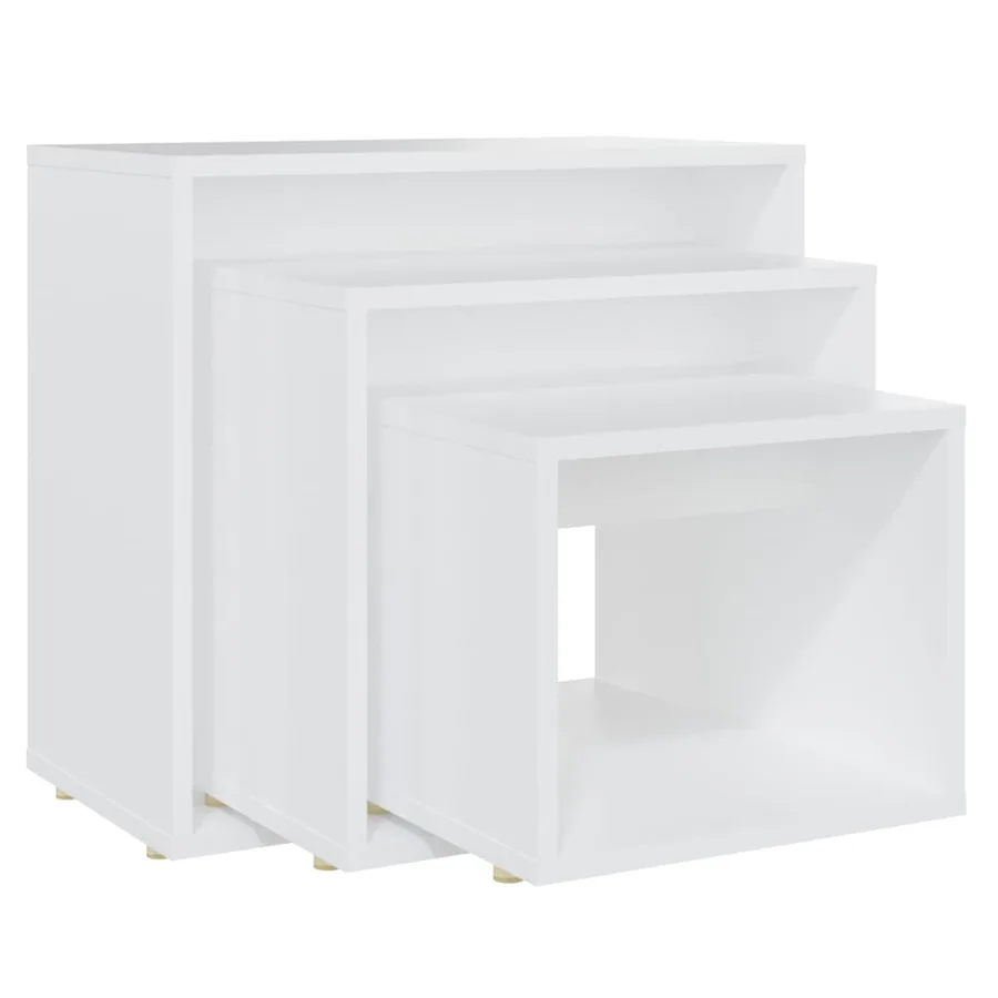 Tables gigognes 3 pcs Blanc Aggloméré - 2