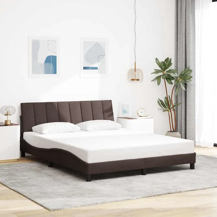 Cadre de lit sans matelas Hanko marron foncé 160x200 cm tissu