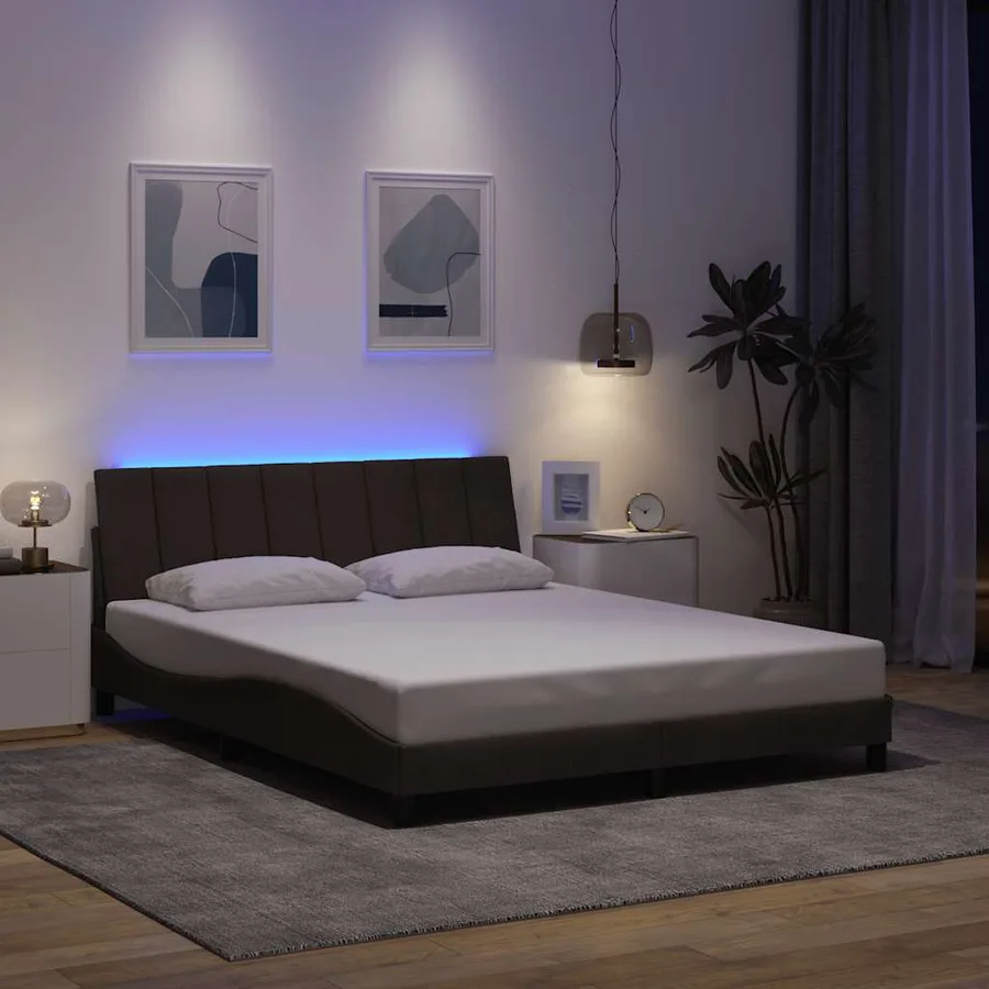 Cadre de lit sans matelas Hanko marron foncé 160x200 cm tissu - 4