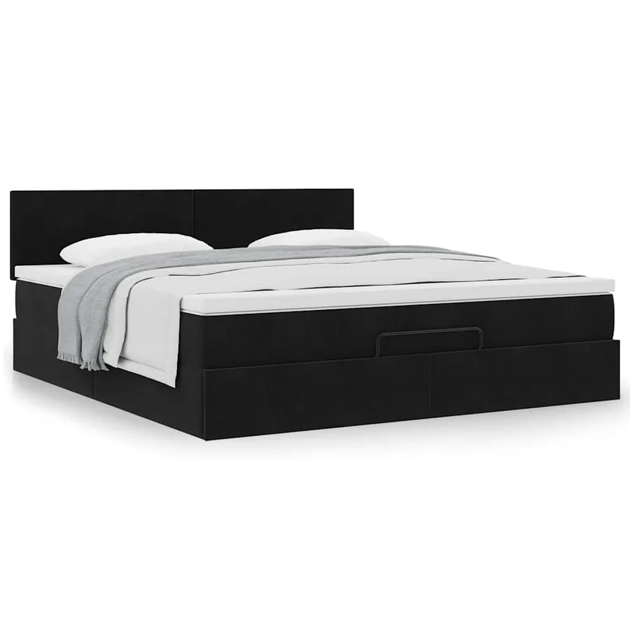 Cadre de lit ottoman avec matelas noir 180x200 cm velours - 4