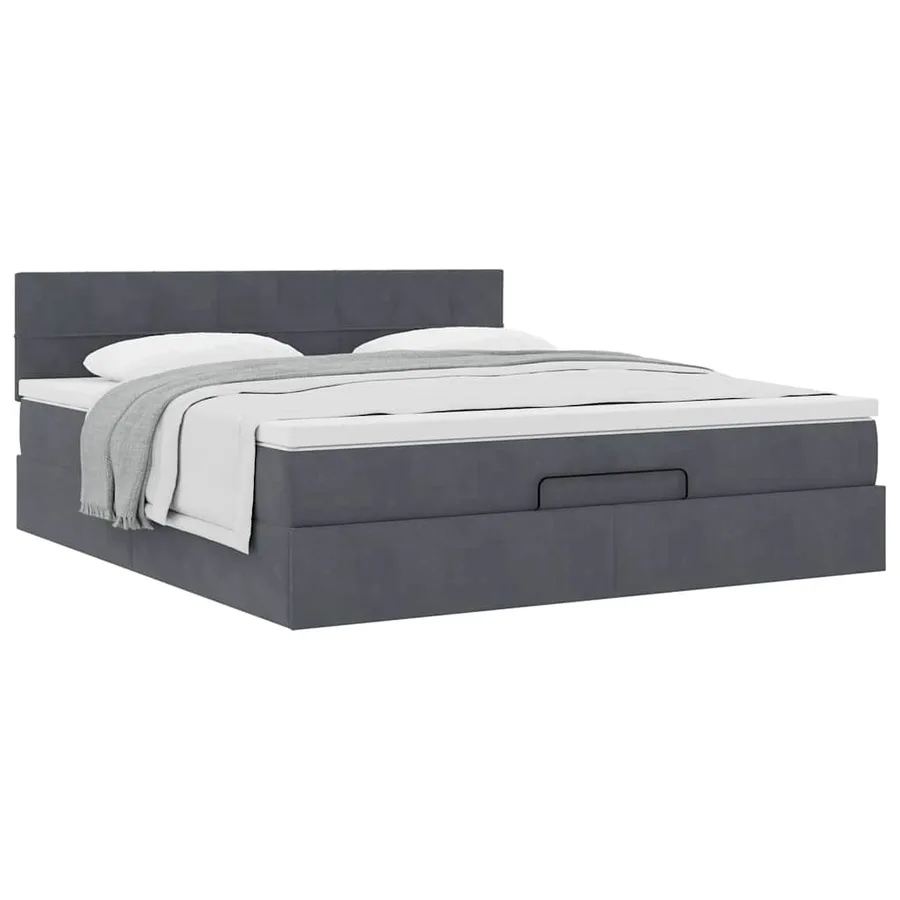 Cadre de lit ottoman avec matelas gris foncé 180x200 cm velours - 5