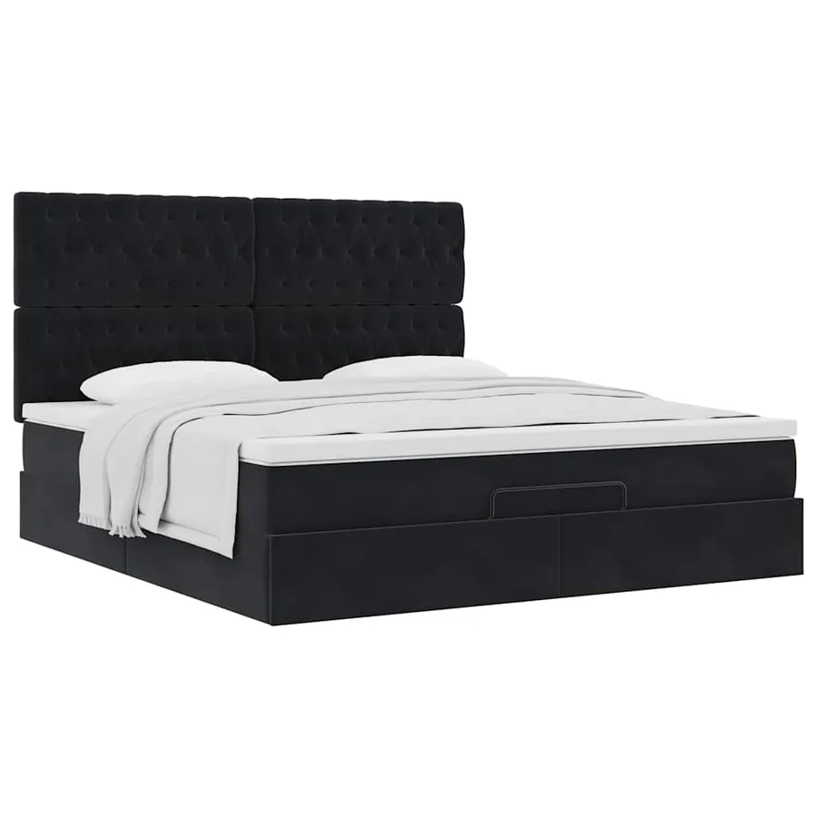 Cadre de lit ottoman avec matelas noir 180x200cm velours - 5