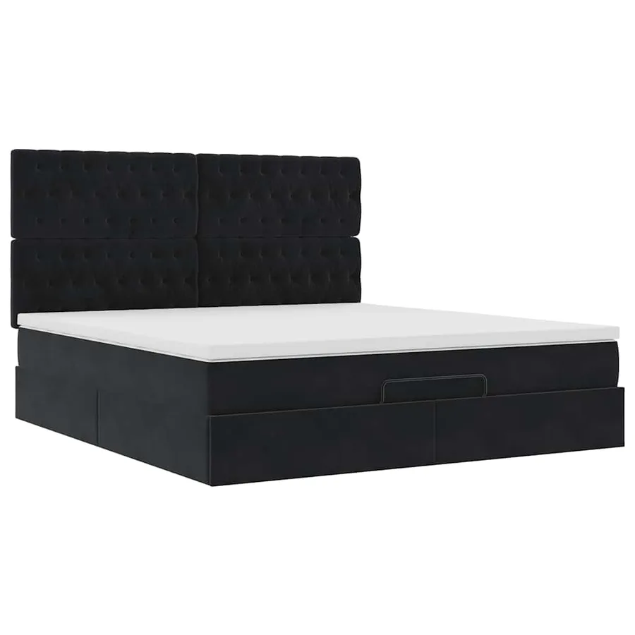 Cadre de lit ottoman avec matelas noir 180x200cm velours - 6