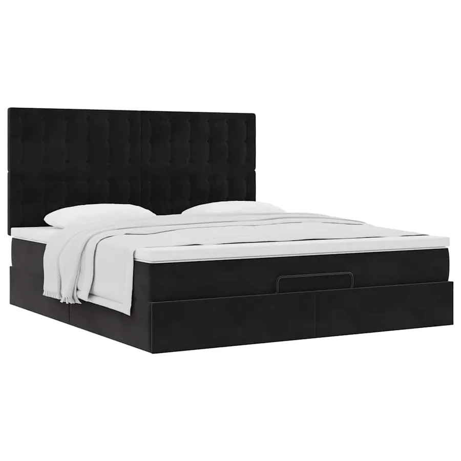 Cadre de lit ottoman avec matelas noir 180x200cm velours - 5