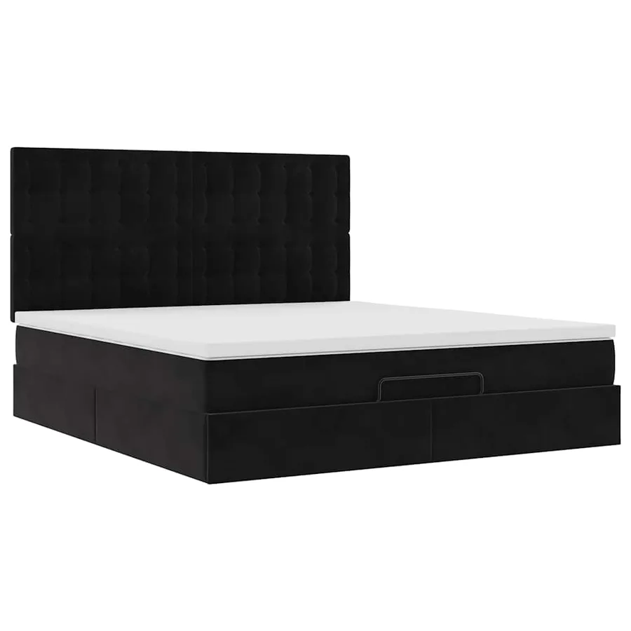 Cadre de lit ottoman avec matelas noir 180x200cm velours - 6