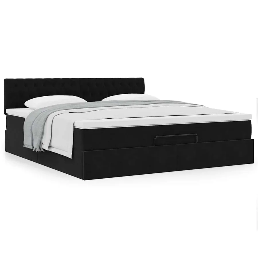Cadre de lit ottoman avec matelas noir 180x200 cm velours - 4