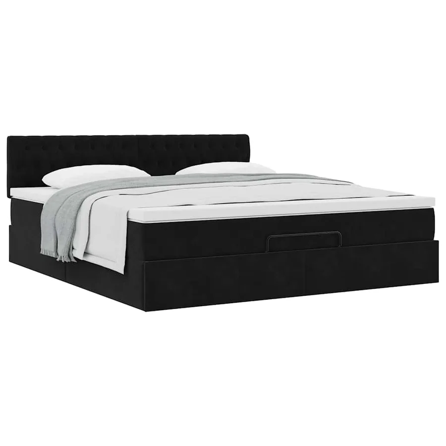 Cadre de lit ottoman avec matelas noir 180x200 cm velours - 5