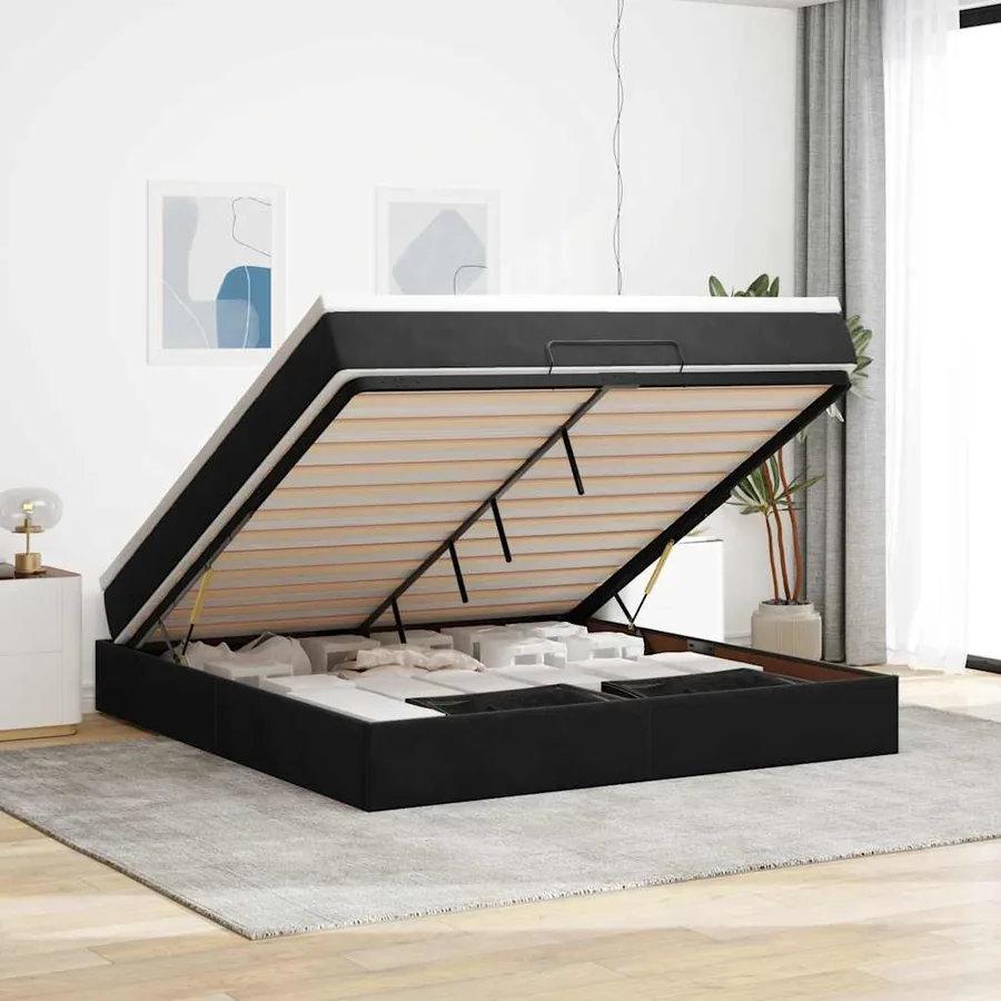 Cadre de lit ottoman avec matelas noir 180x200 cm velours