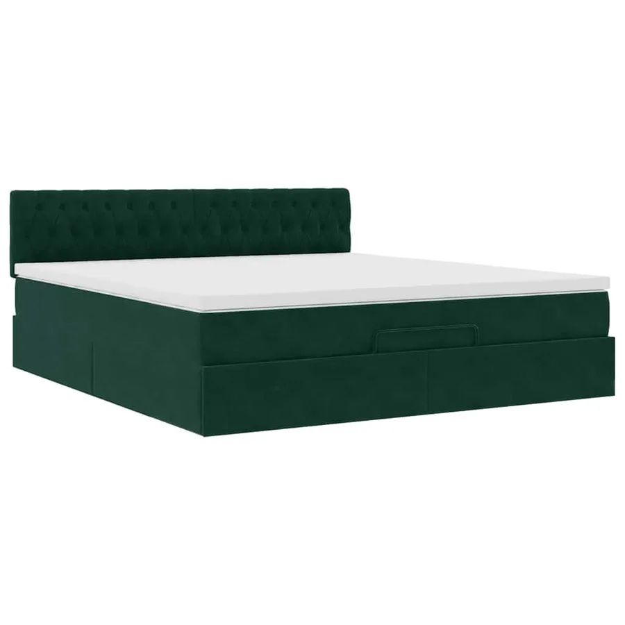 Cadre de lit ottoman avec matelas vert foncé 180x200 cm velours - 5
