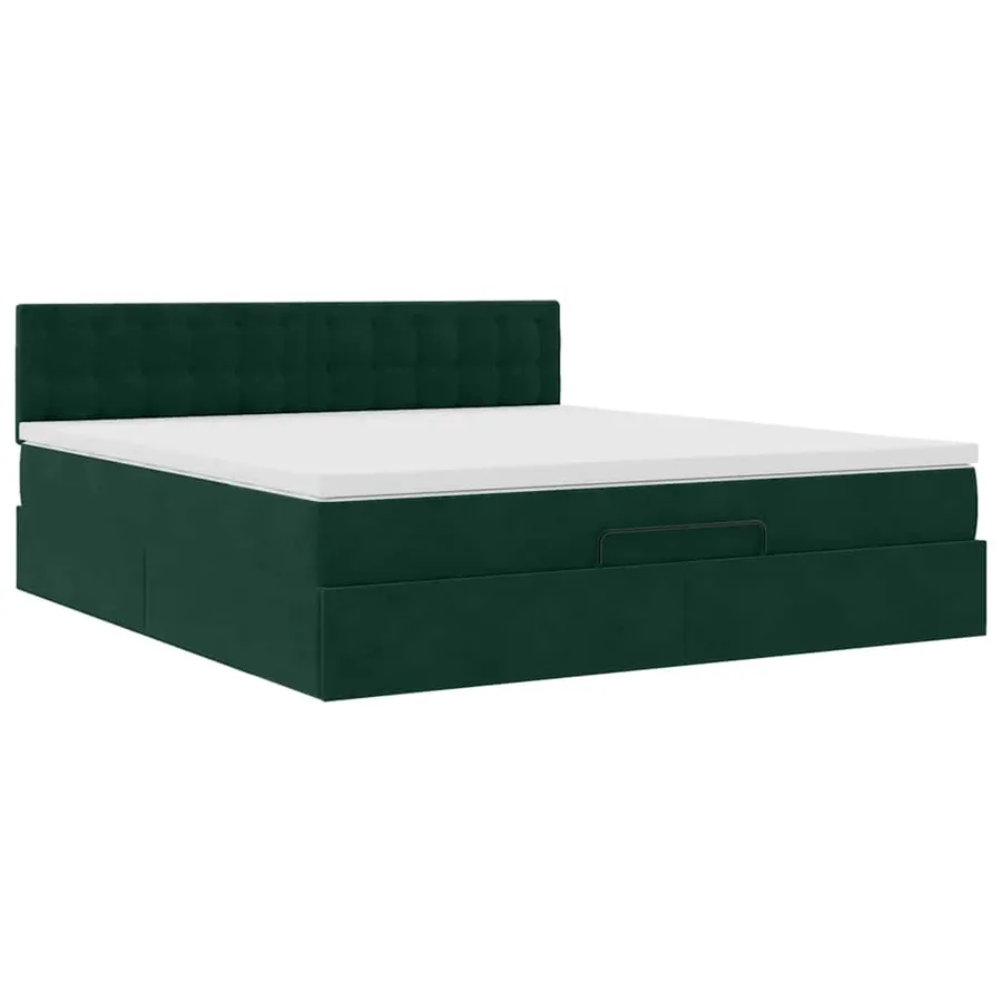 Cadre de lit ottoman avec matelas vert foncé 180x200 cm velours - 7