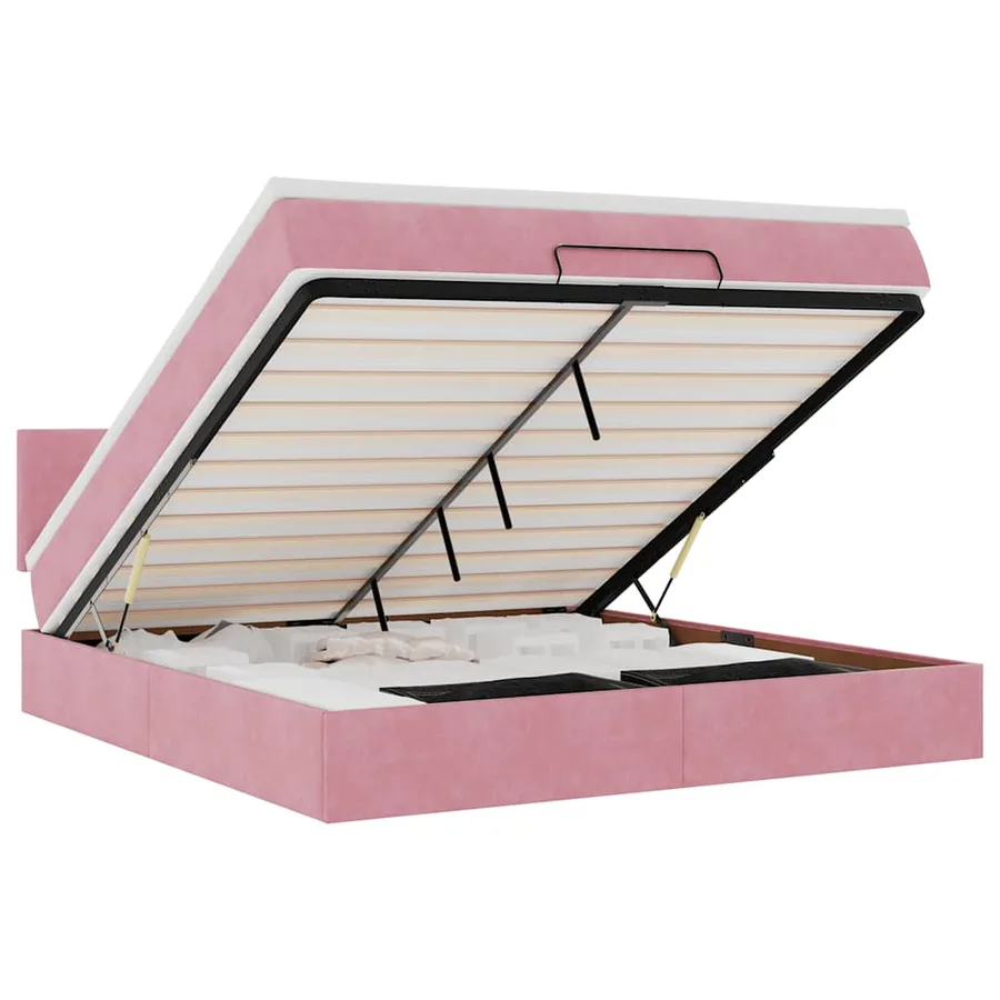 Lit ottoman avec matelas et LED Rose 180x200 cm velours - 2
