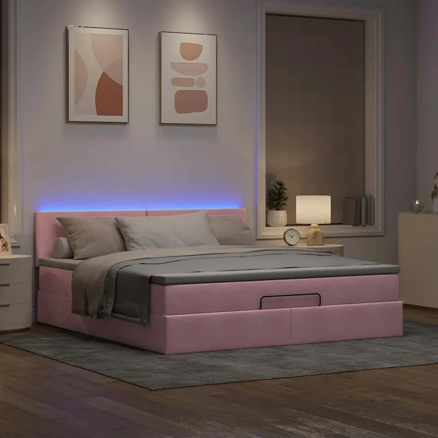 Lit ottoman avec matelas et LED Rose 180x200 cm velours - 3