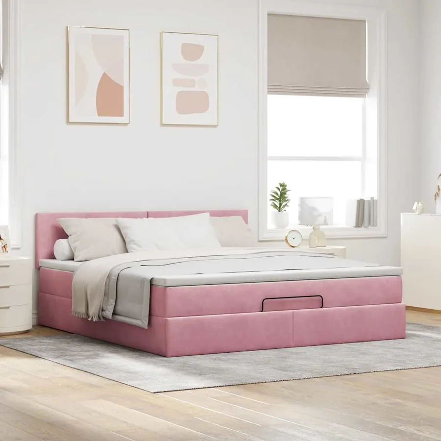 Lit ottoman avec matelas et LED Rose 180x200 cm velours - 4