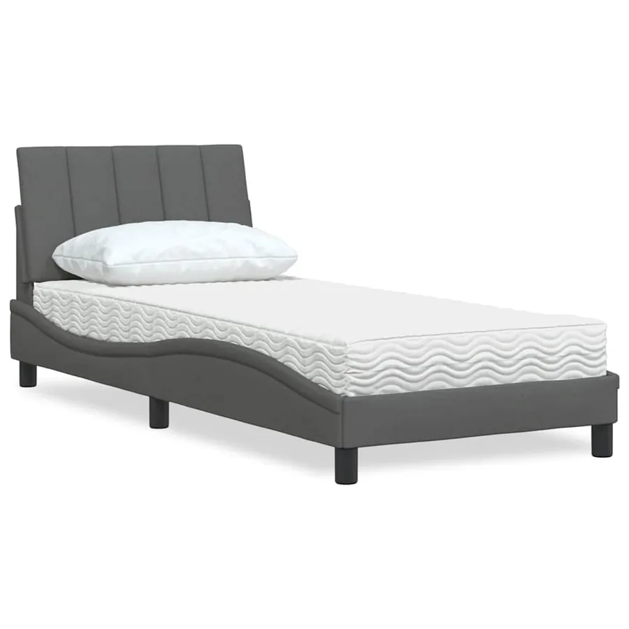Lit avec matelas Hanko gris foncé 80x200 cm tissu