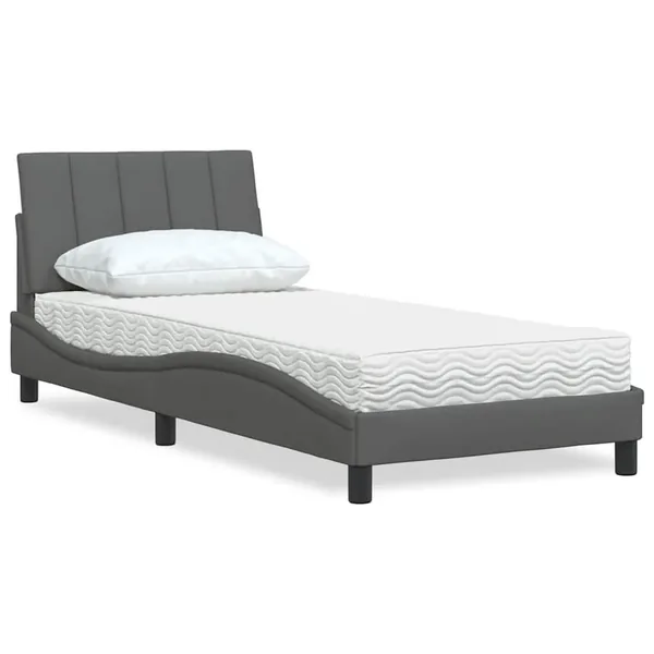 Lit avec matelas Hanko gris foncé 80x200 cm tissu