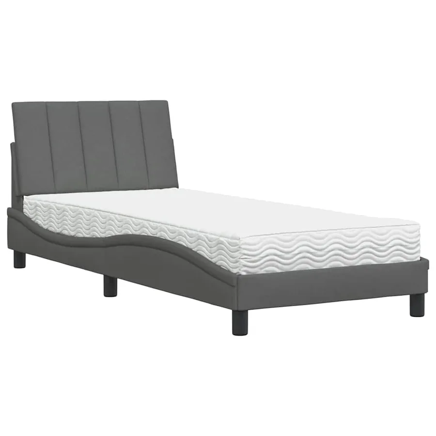 Lit avec matelas Hanko gris foncé 80x200 cm tissu - 2
