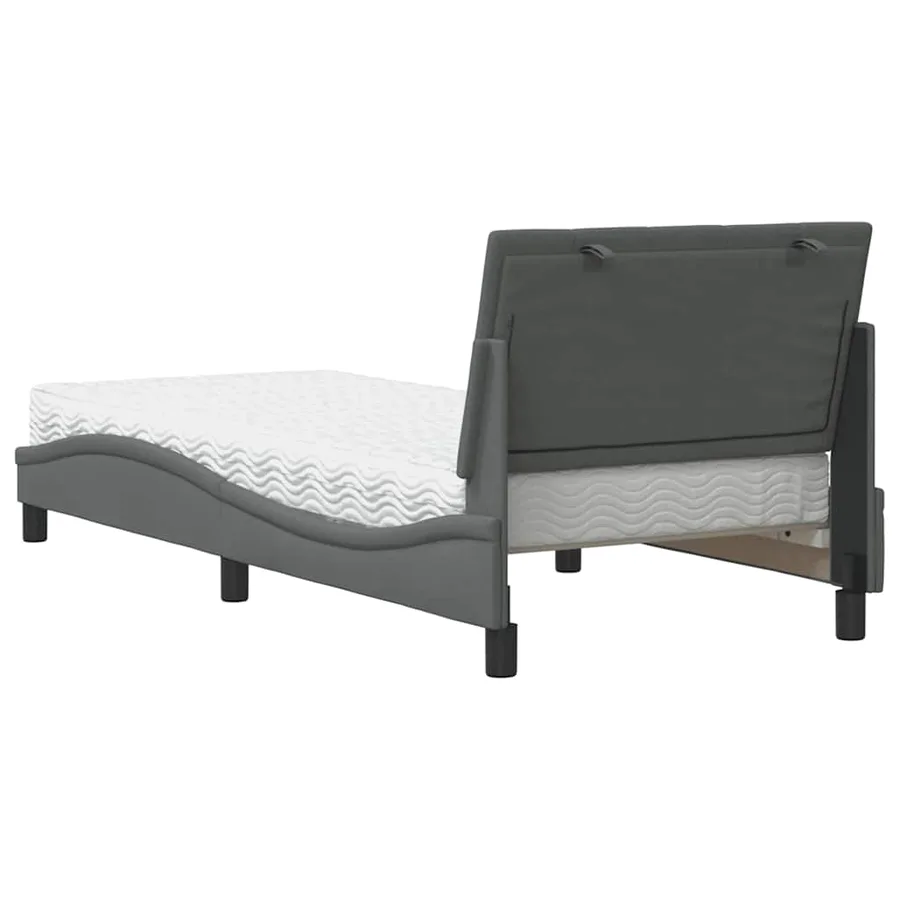 Lit avec matelas Hanko gris foncé 80x200 cm tissu - 7