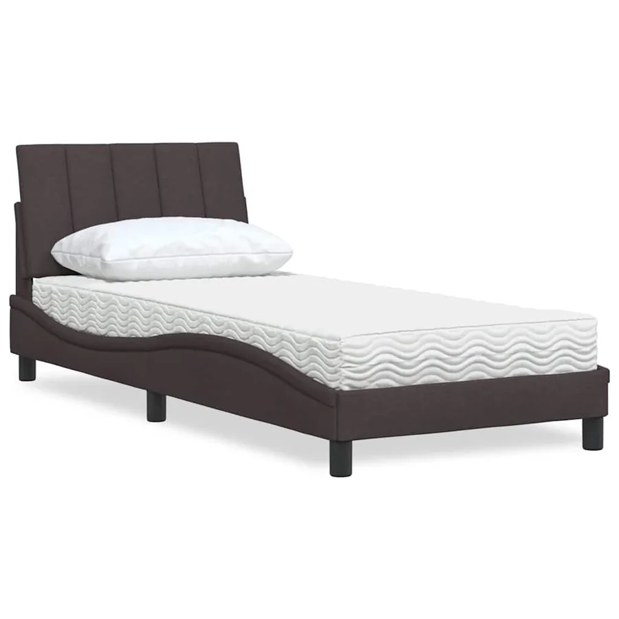 Lit avec matelas Hanko marron foncé 90x190 cm tissu
