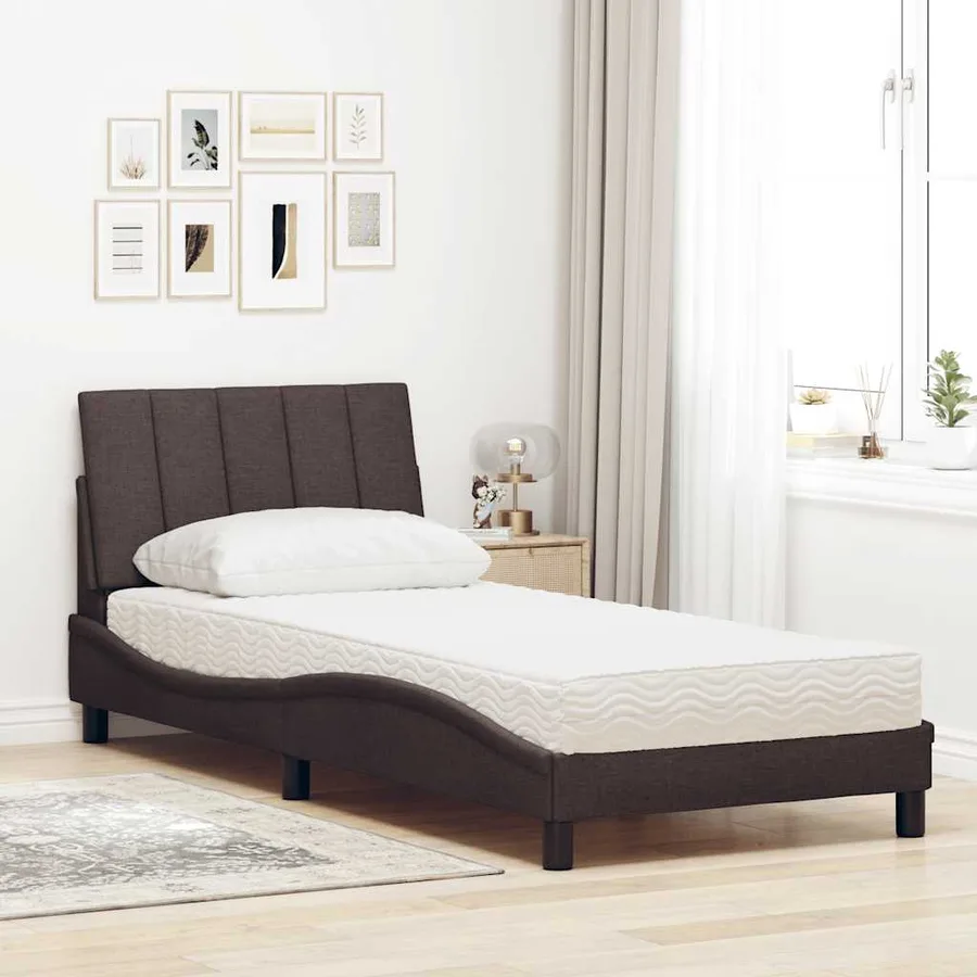 Lit avec matelas Hanko marron foncé 90x190 cm tissu - 3