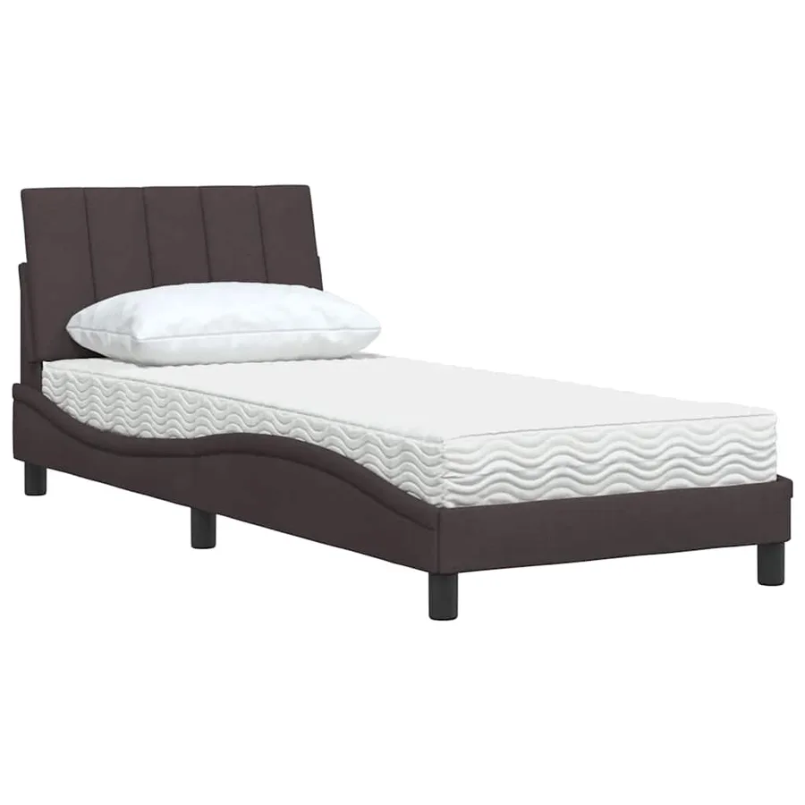 Lit avec matelas Hanko marron foncé 90x190 cm tissu - 4