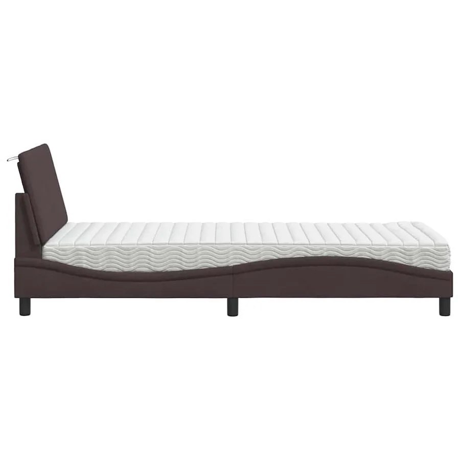 Lit avec matelas Hanko marron foncé 90x190 cm tissu - 6