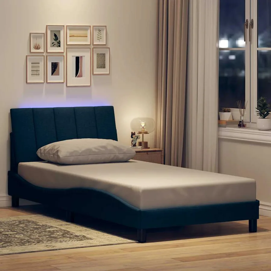Cadre de lit sans matelas Hanko bleu 100x200 cm tissu