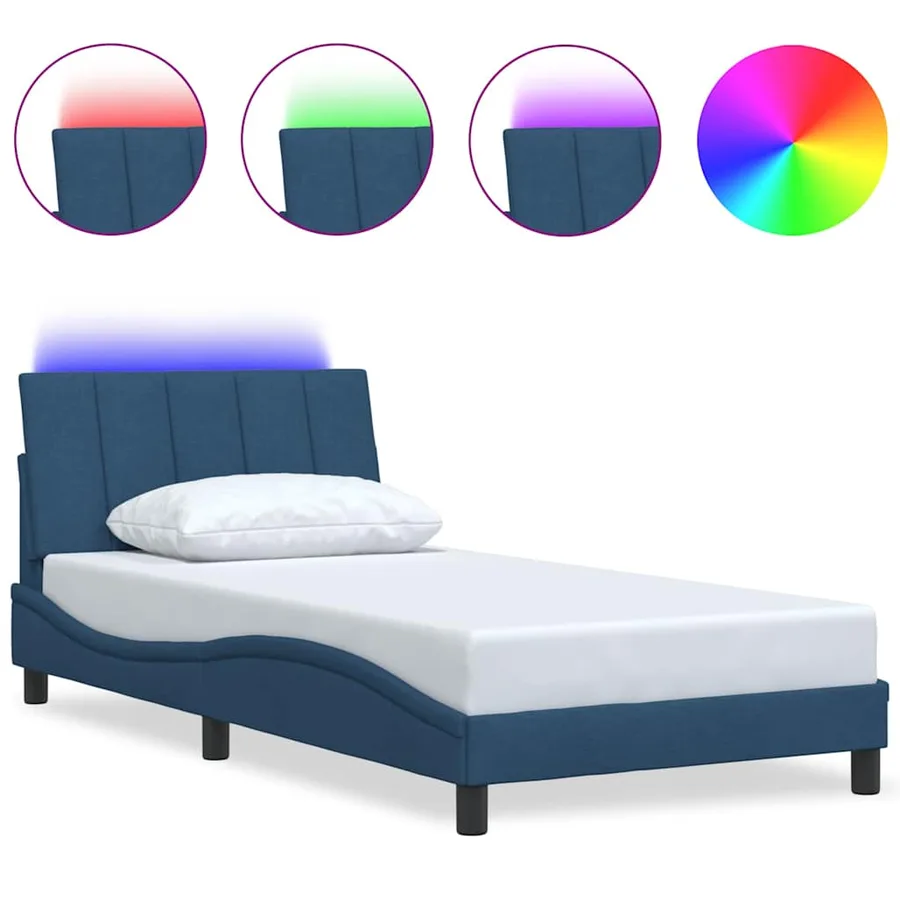 Cadre de lit sans matelas Hanko bleu 100x200 cm tissu - 2