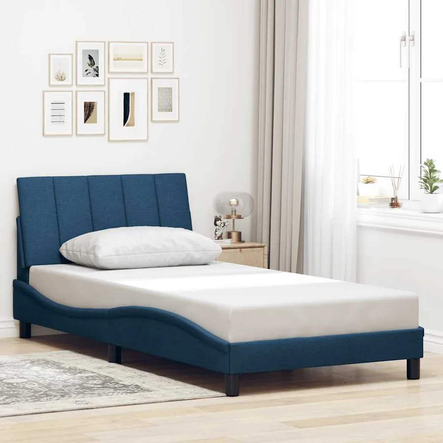 Cadre de lit sans matelas Hanko bleu 100x200 cm tissu - 4