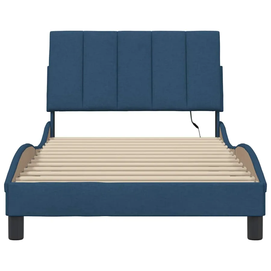 Cadre de lit sans matelas Hanko bleu 100x200 cm tissu - 6