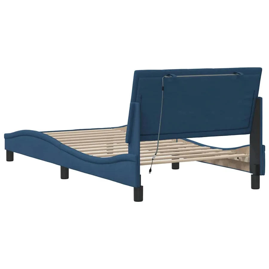 Cadre de lit sans matelas Hanko bleu 100x200 cm tissu - 8
