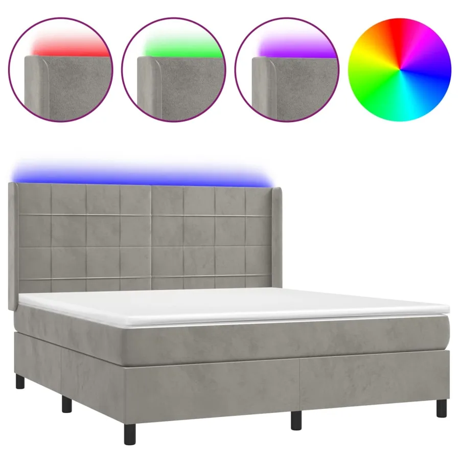 Sommier à lattes de lit matelas et LED Gris clair 160x200 cm - 2