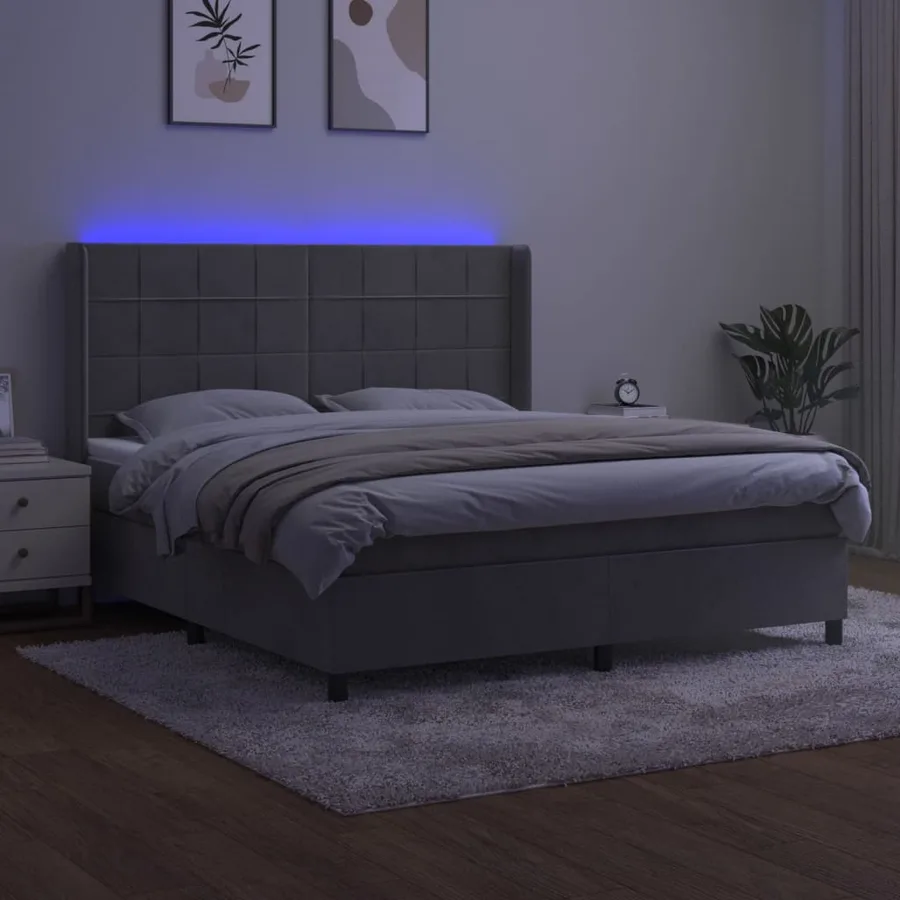 Sommier à lattes de lit matelas et LED Gris clair 160x200 cm - 3