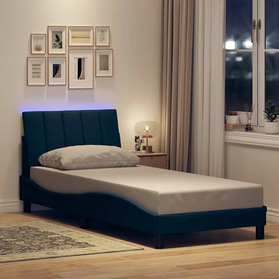 Cadre de lit sans matelas Hanko bleu 80x200 cm tissu