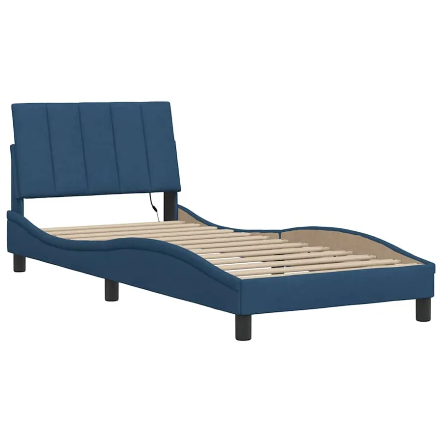 Cadre de lit sans matelas Hanko bleu 80x200 cm tissu - 3