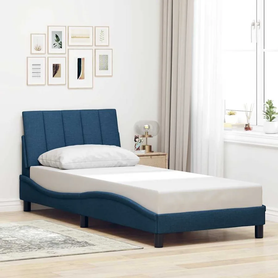 Cadre de lit sans matelas Hanko bleu 80x200 cm tissu - 4