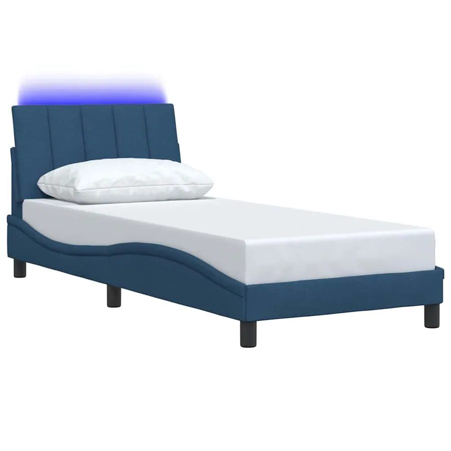 Cadre de lit sans matelas Hanko bleu 80x200 cm tissu - 5