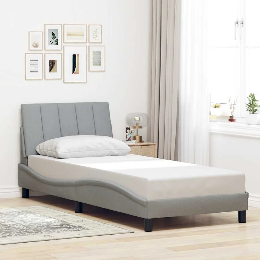 Cadre de lit sans matelas Hanko gris clair 90x190 cm tissu