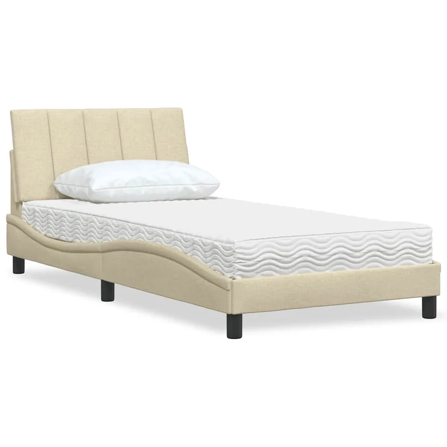 Lit avec matelas Hanko crème 100x200 cm tissu
