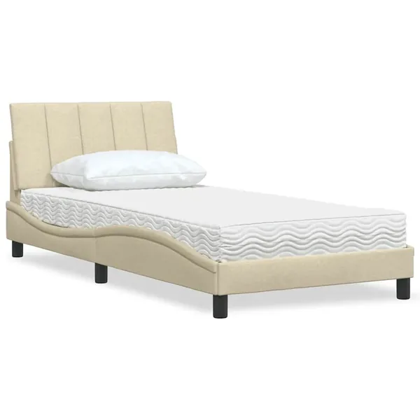 Lit avec matelas Hanko crème 100x200 cm tissu