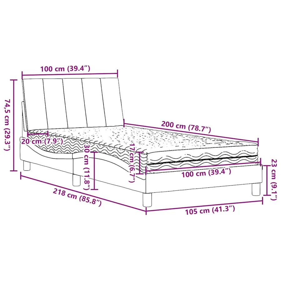 Lit avec matelas Hanko crème 100x200 cm tissu - 14
