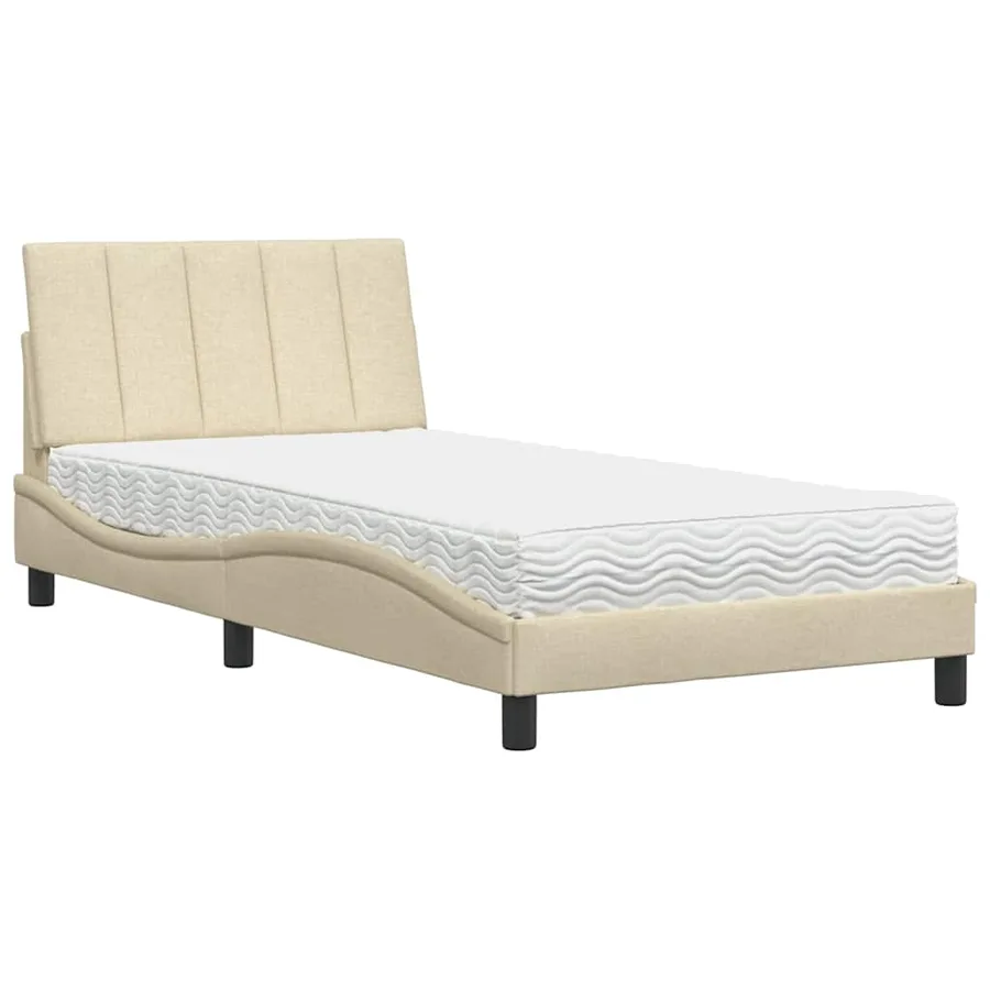 Lit avec matelas Hanko crème 100x200 cm tissu - 2
