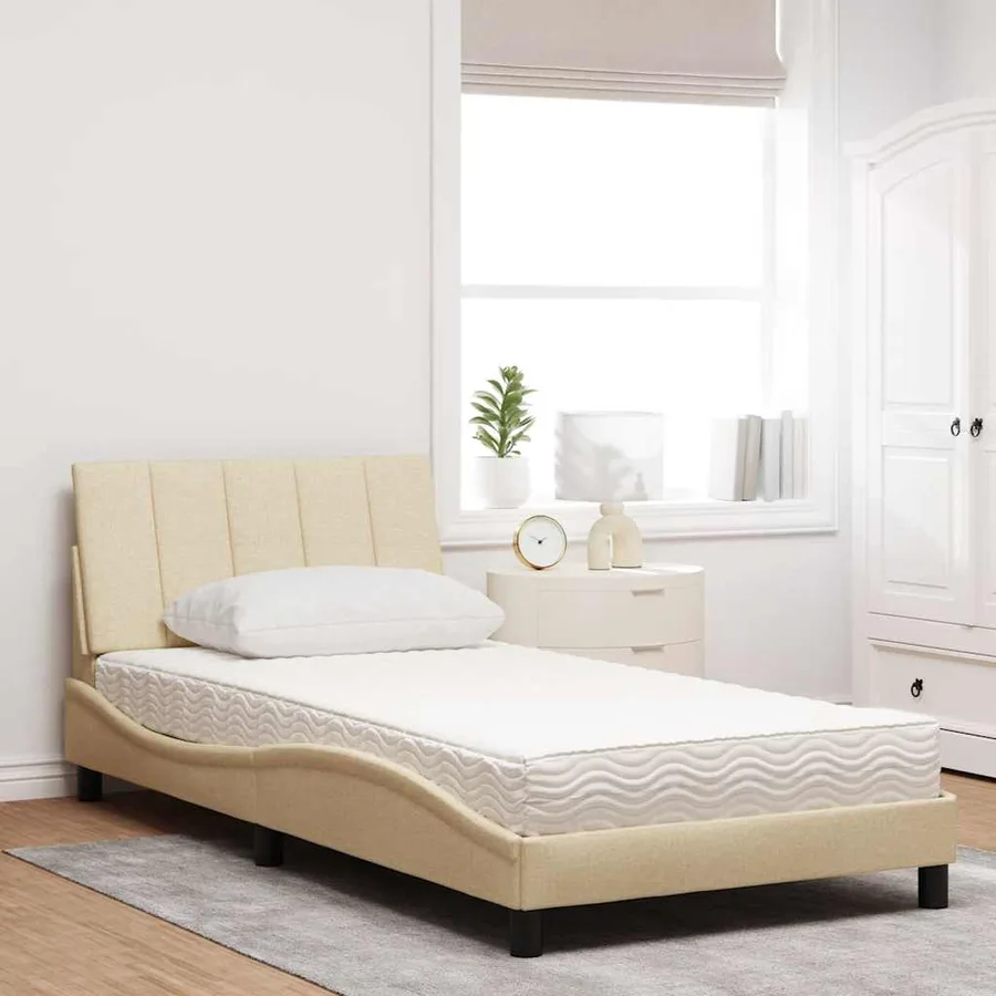 Lit avec matelas Hanko crème 100x200 cm tissu - 3