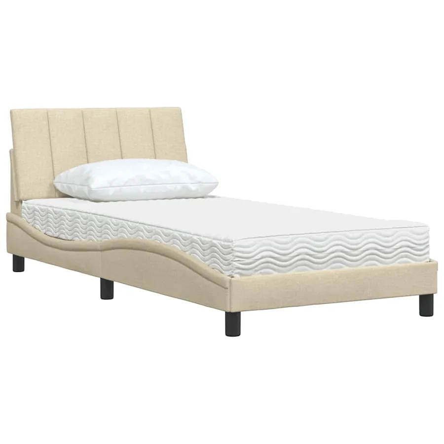Lit avec matelas Hanko crème 100x200 cm tissu - 4