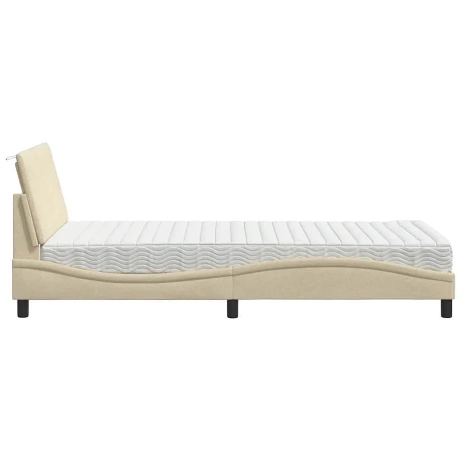 Lit avec matelas Hanko crème 100x200 cm tissu - 6