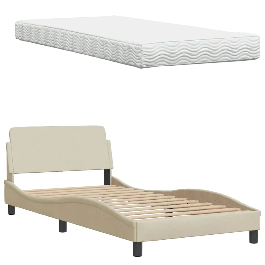 Lit avec matelas Hanko crème 100x200 cm tissu - 8