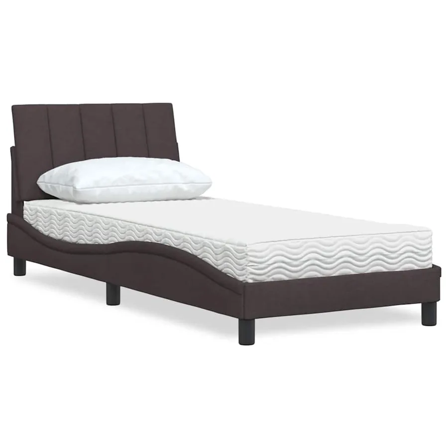 Lit avec matelas Hanko marron foncé 80x200 cm tissu