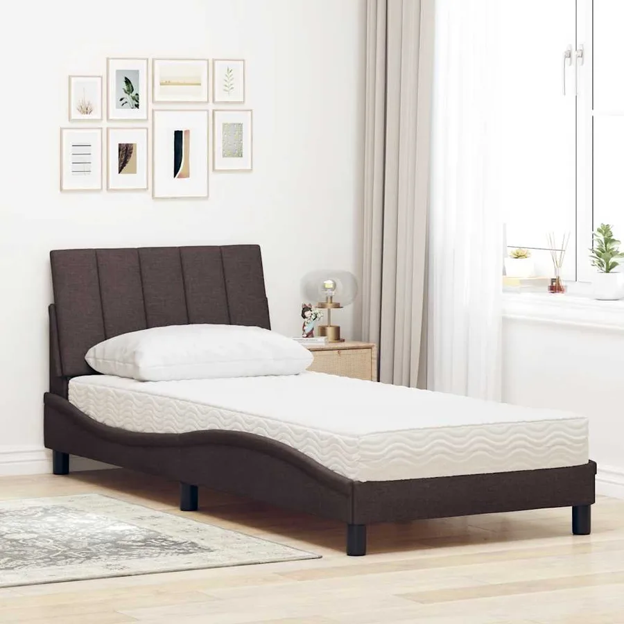 Lit avec matelas Hanko marron foncé 80x200 cm tissu - 3